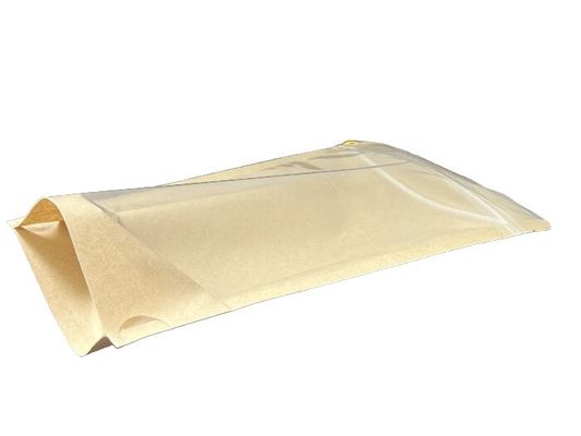 Προσαρμόσιμη χαρτί kraft Πορτοφόλι συσκευασίας καφέ με φερμουάρ και παράθυρο